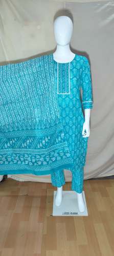 Natural Cotton Jaipur Fabric Kurti Pant Dupatta by Sakshi Creaion