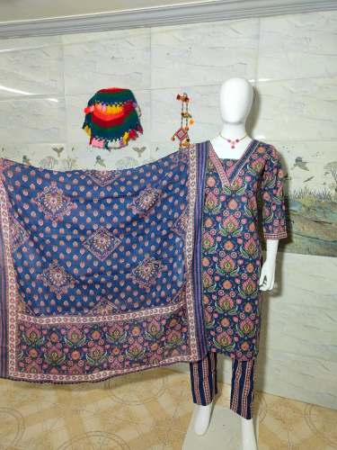 Pure 60* 60 Natural Jaipur Kurti Pant Dupatta by Sakshi Creaion