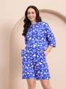 Blue Abstract Printed Co-Ord Set for Women Stylish Summer Top & Shorts Set |