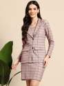 Checkered Blazer & Skirt Co-Ord Set with Slim Fit Design