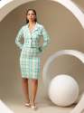 Mint Green Check Co-Ord Set Stylish Blazer and Skirt for Women