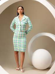 Mint Green Check Co-Ord Set Stylish Blazer and Skirt for Women