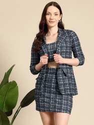 Trendy Womenâ€™s Checkered Co-ord Set - Blazer, Crop Top & Skirt Combo | Set of 4 Size(S,M,L,XL)
