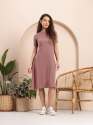 Women A-Line Midi Dress in Soft Ribbed Knit with Short Sleeves thumb 1
