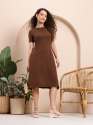 Women A-Line Midi Dress in Soft Ribbed Knit with Short Sleeves thumb 2