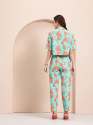 Women Aqua Blue Co-ord Set with Bold Orange Tropical Floral Print in Soft Fabric thumb 1