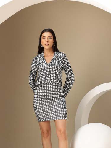 women Co-Ord Set with Blazer Top and Fitted Skirt