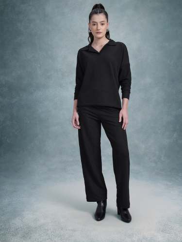 Women  Co-ord Set with Collared Top and Relaxed Straight Trouser