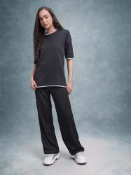 Women Co-ord Set with Contrast Piping Half Sleeve & Wide Pants