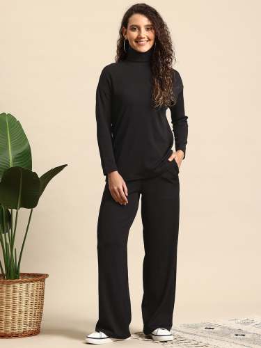 Women Co-ord Set with Full Sleeves & Wide-Leg Relaxed Trouser