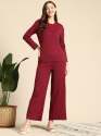 Women Elegant Co-ord Set with Full Sleeve Top and Wide-Leg Flared Trouser thumb 3
