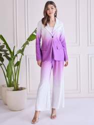 Women Elegant Purple-White Ombre Co-ord Set in Stretchable for Women