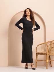 Women Full Sleeve Bodycon Maxi Dress with Scoop Neck