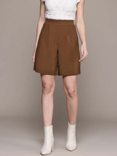 Women High-Waist Pleated Culottes | Smart Casual Wide-Leg Shorts | Set of 4 Size(28,30,32,34)