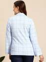Women Light Blue Check Pattern Women's Blazer with Collar and Buttoned Front thumb 1