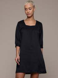 Women Mini Dress with Square Neck and 3/4 Sleeves Chic Everyday Wear