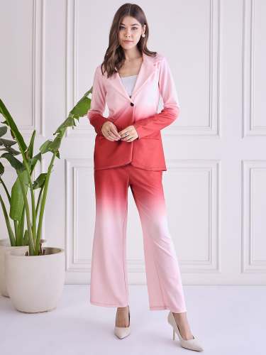 Women Ombre Pink-Red Blazer Co-ord Set in Premium Stretchable