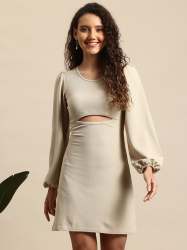 Women Puff Sleeve Cut-Out Bodycon Dress