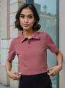 Women Ribbed Polo Collar Crop Top with Button Detail & Short Sleeves | Set of 4 Size thumb 2