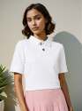 Women Ribbed Polo Collar Crop Top with Button Detail & Short Sleeves | Set of 4 Size thumb 4