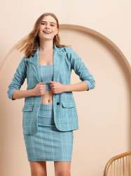 Womenâ€™s 3-Piece Checkered Blazer, Top & Skirt Co-Ord Set | Set of 4 Size(S,M,L,XL)