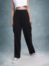 Women's High-Waist Black Cargo Trousers | Lycra Polyester | set of 4 Size
