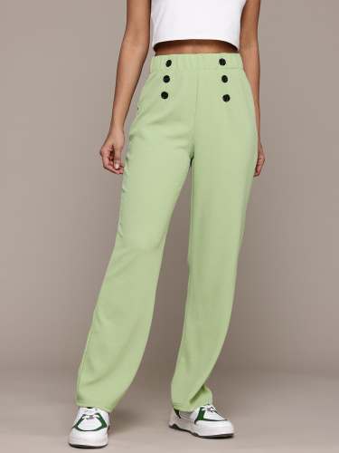 Women's High Waist Pants with Button Detail | Stretchable Fabric| Set of 4 Size