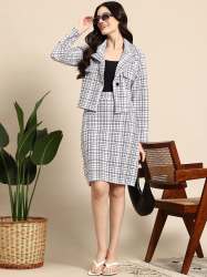 Women's White & Black Checked Co-ord Set