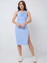 Women Sleeveless Draped Neck Bodycon Dress with Side Slit Chic Style thumb 1