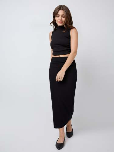 Women Sleeveless High Neck Crop Top & Ankle-Length Skirt Co-Ord Set for Women