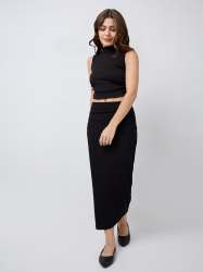 Women Sleeveless High Neck Crop Top & Ankle-Length Skirt Co-Ord Set for Women
