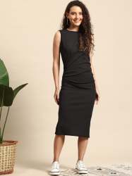 Women Sleeveless Ruched Bodycon Midi Dress