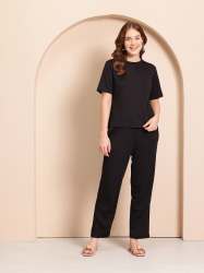 Women Textured Co-ord Set with Short Sleeve Top & Straight Fit Trouser