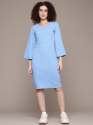 Women Textured Midi Dress with Bell Sleeves in Stretch Fabric thumb 1