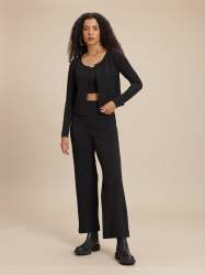 Women Three-Piece Co-Ord Set with Blazer Crop Top & Flared Pants