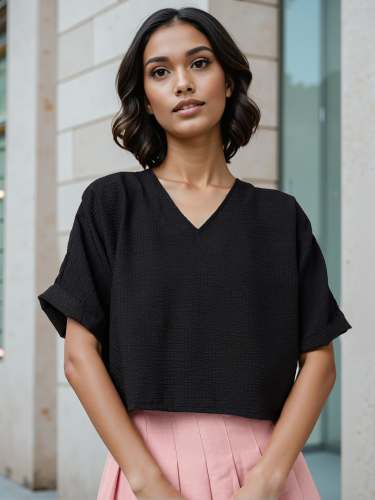 Women V-Neck Crop Top Trendy Casual Top | Set of 5 Size (XS,S,M,L,XL)