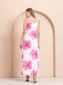 Women White Sleeveless Maxi Dress with Bold Pink Floral Print in Stretch Fabric thumb 1