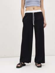 Women Wide Leg Pants with White Waistband | Sporty Look | Drawstring Bottomwear| Set of 4 Size