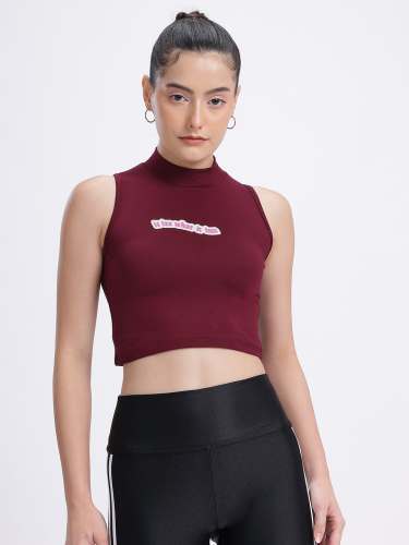 Womens High Neck Sleeveless Bamboo Fabric Crop Top 