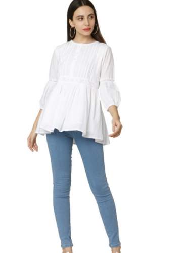Buy White Cotton Western Tunic Top For Shop by Shaily Retails