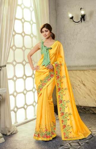 Buy Yellow Silk Blend Saree By Shaily Retails