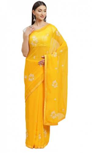 Fancy Yellow Embroidery Shaily Brand Saree Dealer