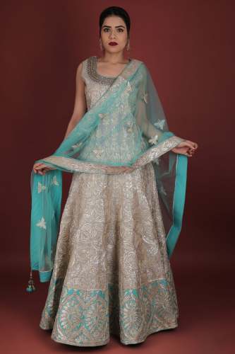 Bare Beige Silk Anarkali Suit