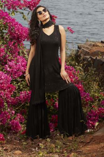 Black Georgette Sharara Set