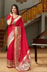 Carmine Red Banarasi Silk Saree