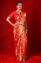 CHERRY RED PURE HANDLOOM SILK SAREE