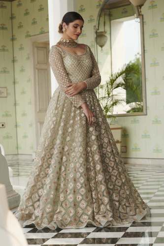 Fern Green Net Ethnic Gown