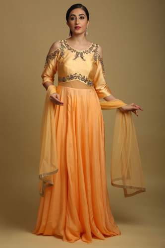 Honey Yellow Satin Silk Salwar Suit
