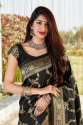 Jet Black Banarasi Silk Saree thumb 1