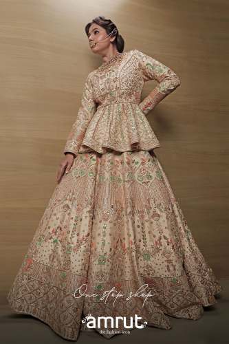 Magnetic Beige Raw Silk Lehenga Choli